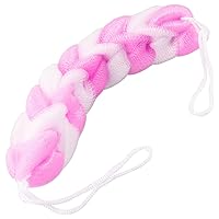 Braided Mesh Back Strap Massage Sponge with Rope Handles - Pink