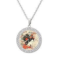 Geisha Flowers Funny Necklace Pendant Multicolored Diamond Circle Necklaces Jewelry Gold Silver for Men Women