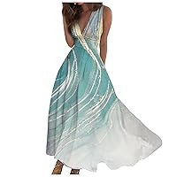 Sundresses for Women 2024 Deep V Neck Sleeveless Maxi Dress 2024 Trendy Floral Print Flowy Beach Dress