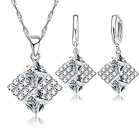 Grace Austrian Crystal Pendant Necklace Earrings Jewelry Sets for Women