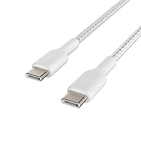 Belkin BoostCharge Braided USB-C to USB-C Cable (1M/3.3ft) for iPhone 15, iPhone 15 Pro, iPhone 15 Pro Max, iPhone 15 Plus, Galaxy S23, S22, Note10, Note9, Pixel 7, Pixel 6, iPad Pro, & More - White