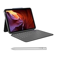 Logitech Rugged Folio for iPad (10th Generation) Protective Keyboard Case with Smart Connector and Durable Spill-Proof Keyboard - Graphite + Crayon Digital Pencil for iPad Fast USB-C Charge