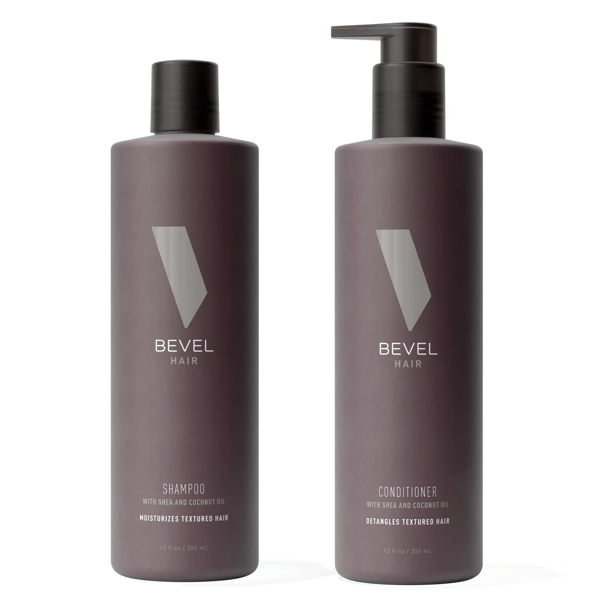 Bevel Shampoo and Conditioner Set for Men - Hair Wash Bundle Pack with Shea Butter and Coconut Oil Moisturizes and Detangles Textured Hair - 12 oz