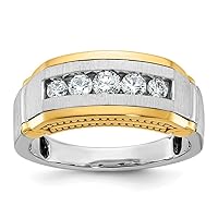 8.52mm 14k Two tone Gold Mens Polished Satin and Beaded 5 stone 1/2 Carat Diamond Ring Size 10.00 Jewelry Gifts for Men