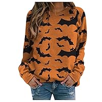 Halloween Sweatshirts Women Bat Graphic Sweatshirt Funny Halloween Shirt Hocus Pocus Gifts Spooky Pullover Top