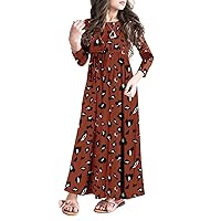 MITILLY Girls 3/4 Sleeve Pleated Casual Swing Long Maxi Dress with Pockets 6-12 Years