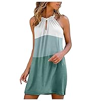 Sleeveless Sundress Women Summer Halter Collar Strapless Printed Mini Dress(f-Green,XL)
