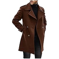 Men's Double Breasted Trench Coats Notch Lapel Mid-Length Peacoat Wool Blend Business Jackets Windbreaker Coat