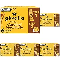 Gevalia Frothy 2-Step Caramel Macchiato Espresso Keurig K-Cup Coffee Pods & Froth Packets Kit (6 ct Box) (Pack of 5)