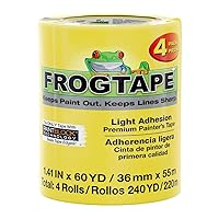 FrogTape Delicate Surface Painter's Tape With PaintBlock, 1.41 Inch x 60 Yards, 4-Pack, Yellow (240662)