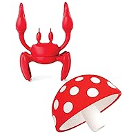 Red the Crab Silicone Utensil Rest and Magic Mushroom Foldable Kitchen Funnel by OTOTO - Bundle of 2 Fun Kitchen Gadgets