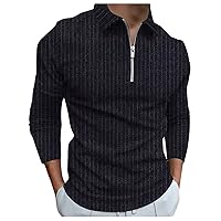 Graphic Tees for Men Fashion Stripe Zipper T Shirt Long Sleeve Lapel Pullover Top Blouse Cotton T Shirts for Men