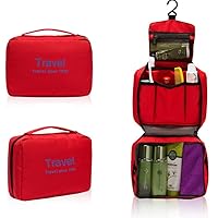 Ladies Mens Portable Multi-function Travel Bag Wash Bag Toiletries Makeup Bag Hanging Grooming Cosmetic Bag Pouch Organizer (Red)
