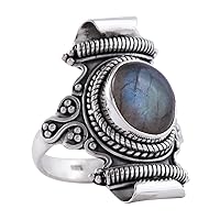 9x11mm Oval Labradorite Ring in Solid 925 Sterling Silver Statement Jewelry