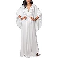 RanRui Caftans for Women Solid Color Chiffon Plus Size Kaftan Dresses Beach Cover Up V Neck Batwing Sleeve Caftans Loungewear