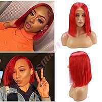 Red Short Bob Wigs Human Hair 13x14 Lace Front Wigs Pre-Plucked with Baby Hair Glueless Brazilian Virgin Bleached Knots 10