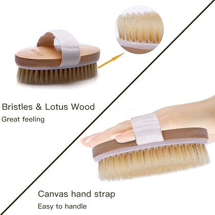 Ithyes Dry Brushing Body Brush Exfoliating Brush Natural Bristle Bath Brush for Remove Dead Skin Toxins Cellulite,Treatment,Improves Lymphatic Functions,Exfoliates,Stimulates Blood Circulation