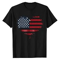 Women's 4Th of July Outfits Fashion Casual Printed Short Sleeve Round Neck Pullover Tops Shirts, S-3XL