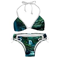 Bikini Sets for Women, Bathing Suit for Women 2 Piece Bikini, Womens Bikinis, Rainforest Waterfall Landscape
