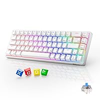 RK ROYAL KLUDGE RK837 Video Gaming Keyboard - 65% Layout Mechanical Keyboard, BT5.1/2.4G/Wired with 3 USB Ports, RGB Backlit, Hot-Swap PC Computer Wireless Keyboard for Mac Laptop, Clicky Blue Switch