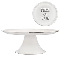 AuldHome Rustic White Cake Stand, Farmhouse Enamelware Round Pedestal Cake Stand, Distressed Vintage Style
