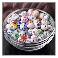 Flower Printed Ceramic Beads 20pcs 12mm Floral Porcelain Beads Round Crafting Beads Loose Ceramic Beads with Large Hole (Mixed Color)