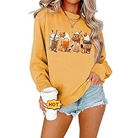Women Halloween Sweatshirt Pumpkin Coffee Graphic Shirts Retro Fall Sweatshirt Thanksgiving Gift Long Sleeve Pullover