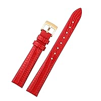 Women Genuine Leather Watch Strap for Armani AR1681 1683 1882 1926 1726 Thin Soft Wristband Watchbands (Color : Red-Gold Buckle, Size : 14mm)