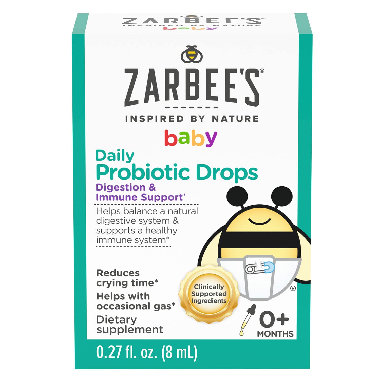 Zarbee's Baby Probiotic Drops, Daily Digestive + Immune Support, Newborn Infants & Up, 0.27 Fl Oz
