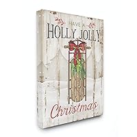 Stupell Industries Holly Jolly Christmas Sleigh Wood Texture Holiday Word Design Canvas, 36 x 48, Multi-Color