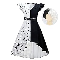 Dressy Daisy Black and White Spot Devilish Halloween Costume Fancy Dress Up for Kids Girls with Cape and Hair Wig