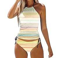 Bathing Shorts for Women Two Piece Swimsuit Backless 2 Piece Printing Adjustable Print Multi Color Padded Stra