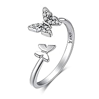 925 Sterling Silver Butterfly White Birthstone CZ Ring Expandable Open Rings Adjustable for Women Jewelry