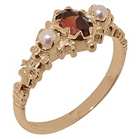 LBG 10k Rose Gold Natural Garnet & Cultured Pearl Womens Trilogy Ring - Sizes 4 to 12 Available