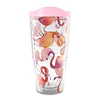 Tervis Flamingo Splash Made in USA Double Walled Insulated Tumbler Travel Cup Keeps Drinks Cold & Hot, 24oz, Classic