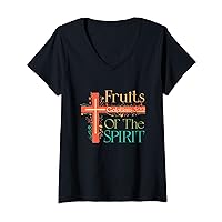 Womens Christian Bible Verse Fruits Of Spirit Galatians Retro Women V-Neck T-Shirt