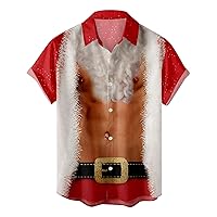 Christmas Shirt for Men Short Sleeve Button Down Santa Claus Printed Novelty T-Shirt Holiday Funny Christmas Shirts