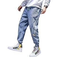 Men's Washed Jeans,Streetwear Hip Hop Cargo Pants Elastic Waist Harlan Cargo Jogger Trouser