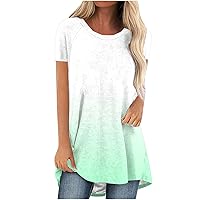 Summer Plus Size Trendy Gradient Flowy Tunic Tops for Women Short Sleeve Crewneck Oversized Casual Loose Tee Blouses
