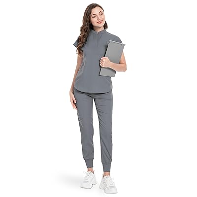 niaahinn Scrubs Set for Women Nurse Uniform Jogger Suit Stretch Top & Pants  with Multi Pocket for Nurse Esthetician Workwear