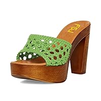 FSJ Women Braided Open Toe Sandal Platform Chunky High Heel Mule Woven Slip On Comfortable Fashion Summer Slippers Slide Shoes Size 4-16 US