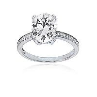 DECADENCE Sterling Silver Rhodium 1mm Created White Sapphire Channel Set & 10x8 Oval Gemstone Engagement Ring