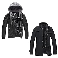 wantdo Men's Winter Warm Leather Jacket Black M(Thick) Men's Cashmere Peacoat Black L