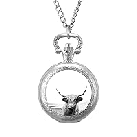 Scottish Highland Cow Pocket Watches for Men with Chain Digital Vintage Mechanical Pocket Watch