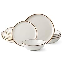 AmorArc Ceramic Dinnerware Sets,Handmade Reactive Glaze Plates and Bowls Sets,Highly Chip and Crack Resistant | Dishwasher & Microwave Safe Dishes Set,Service for 4 (12pc)