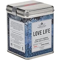 Harney & Sons Love Life Tea Tin - Green Tea with Strawberry, Coconut, Vanilla and Puffed Rice - Supporting GMHC - 1.44 Grams, 20 Sachets