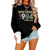 Vintage 1984 Origiual Parts Letter Print Women Sweatshirts 40th Birthday Gift Long Sleeve Shirts Retro Sweatshirt