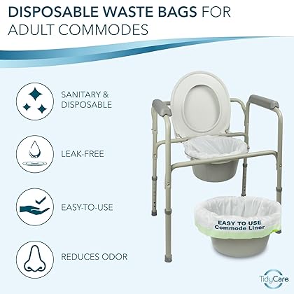 TidyCare Commode Liners for Bedside Portable Toilet Chair Bucket | Value Pack of 48 Disposable Waste Bags for Adults | Universal Fit