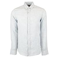 Michael Kors Men's Slim Fit Linen Long Sleeve Shirts Cbry Medium Chambray