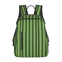 Laptop Backpack 14.7 Inch with Compartment Classic Green Striped Laptop Bag Lightweight Casual Daypack for Travel